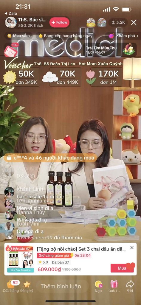 Mammy's brain-boosting baby oil set was sold during a livestream